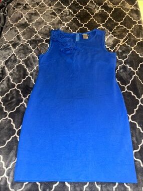 Ann Taylor Royal Blue Sleeveless Floral-Appliqué Midi Dress